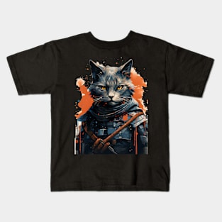 Cat Japanese Warrior Kids T-Shirt